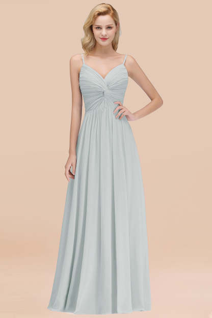 Chic V-Neck Pleated Backless Bridesmaid Dresses with Spaghetti Straps-Babyonlines