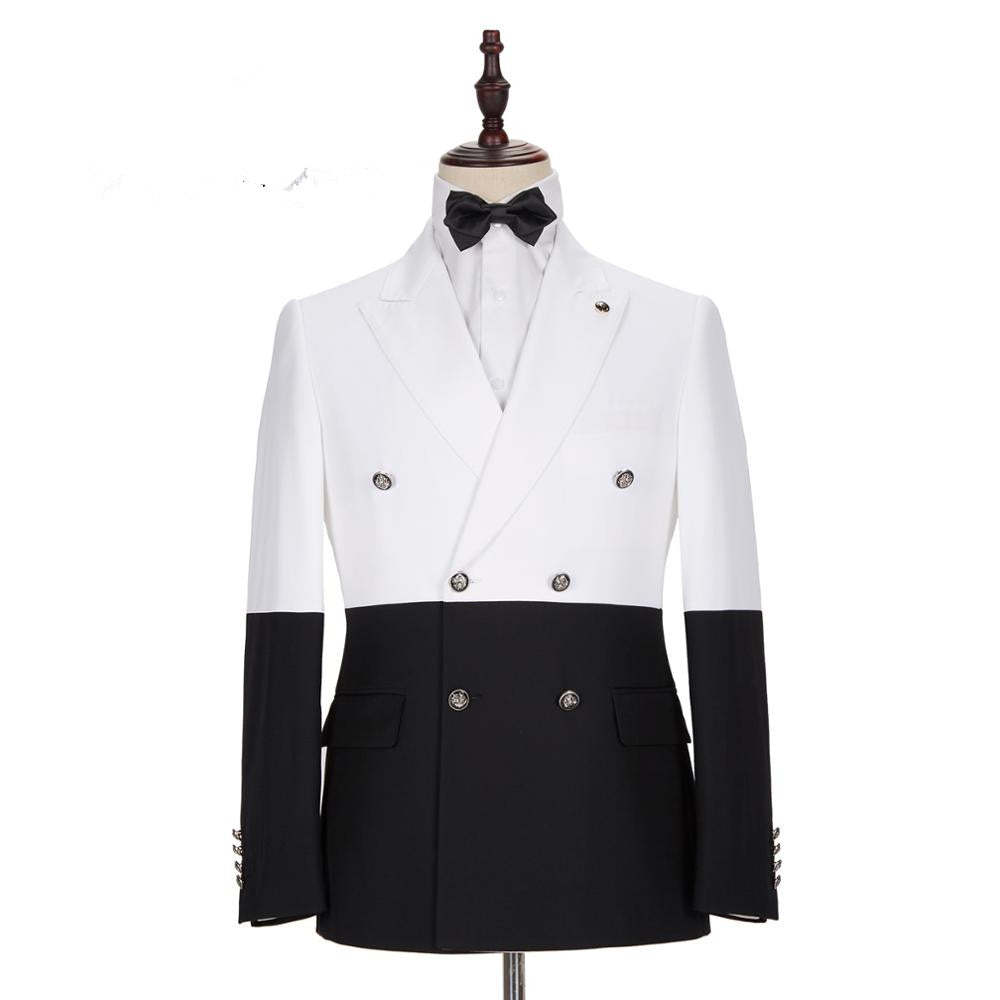 Classic White and Black Double-Breasted Wedding Blazer for Groom
