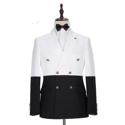 Classic White and Black Double-Breasted Wedding Blazer for Groom