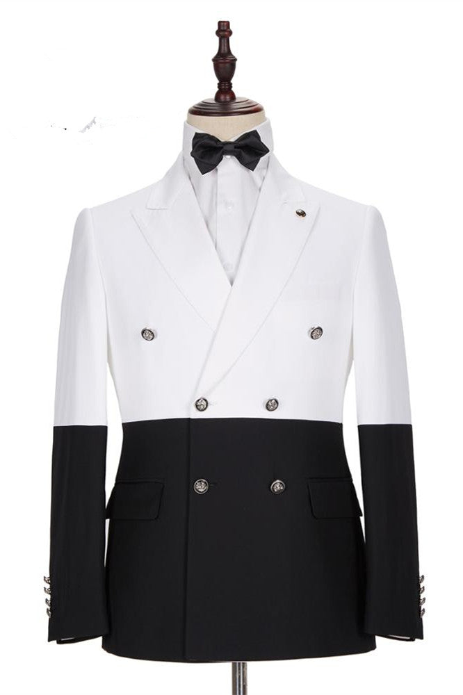 Classic White and Black Double-Breasted Wedding Blazer for Groom