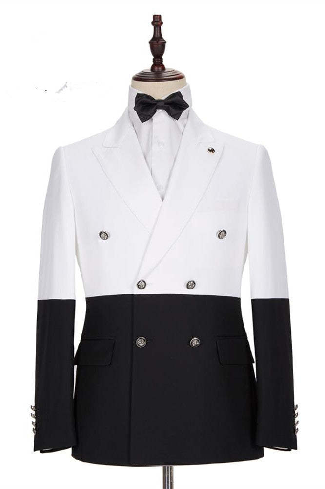 Classic White and Black Double-Breasted Wedding Blazer for Groom