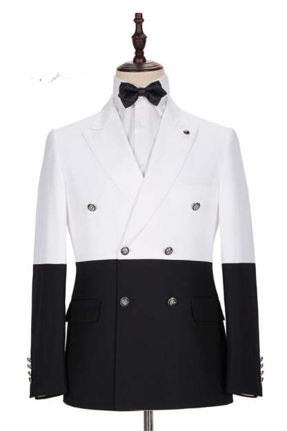 Classic White and Black Double-Breasted Wedding Blazer for Groom