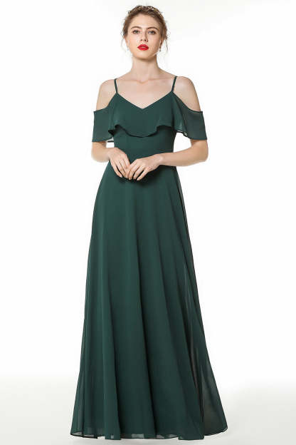 Elegant Cold-shoulder Flounced Crinkle Backless Bridesmaid Dresses Affordable-Babyonlines