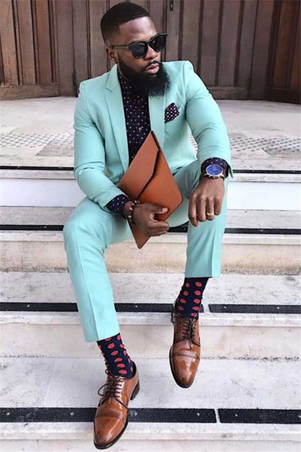Elegant Jade Notched Lapel Reception Suit for Groom