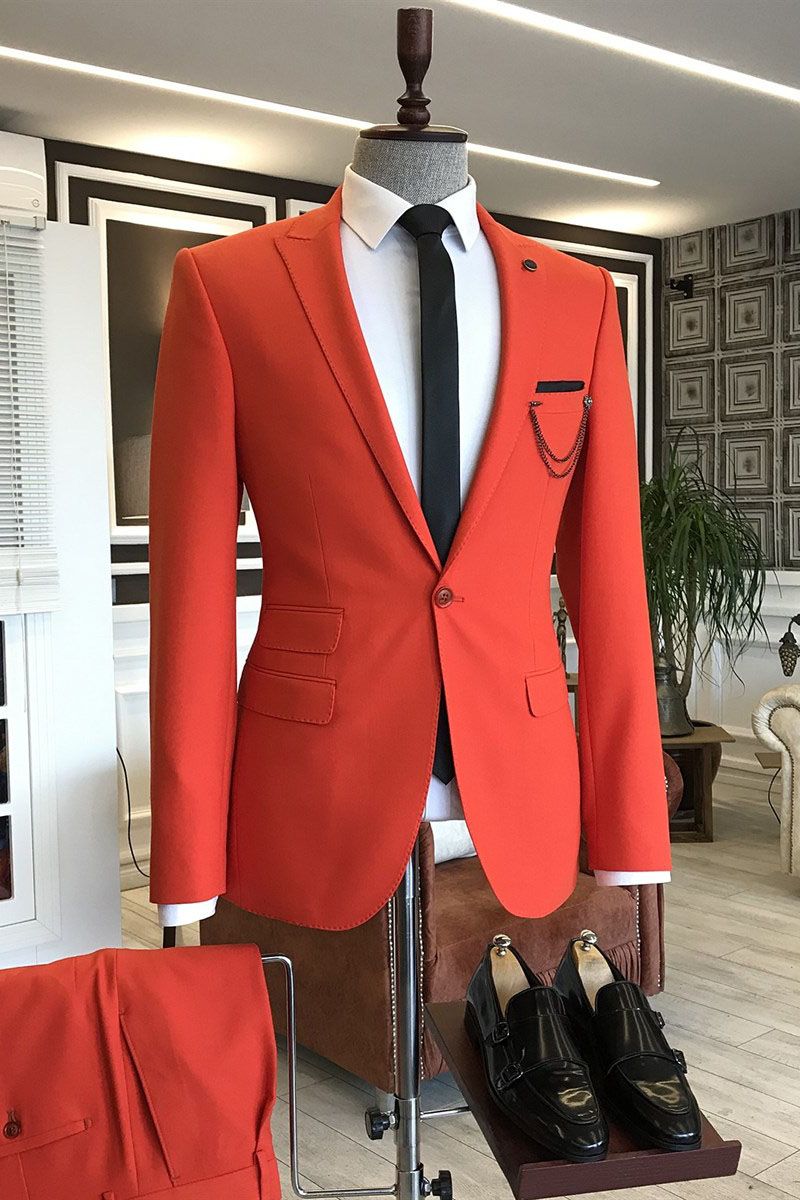 Elegant Red One-Button Ring Bearer Suit with Peaked Lapel for Boy