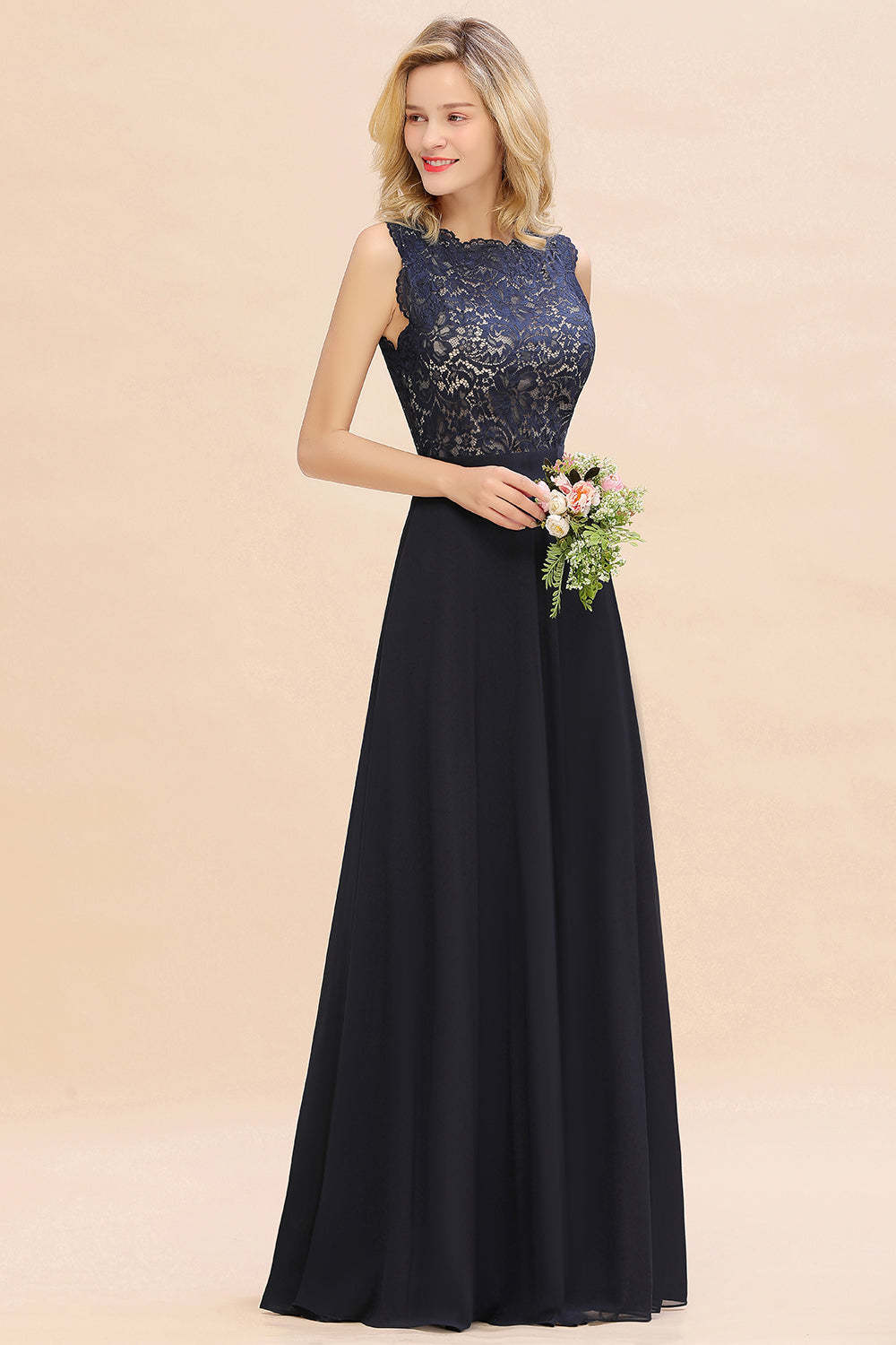 Exquisite Scoop Chiffon Lace Bridesmaid Dresses with V-Back-Babyonlines