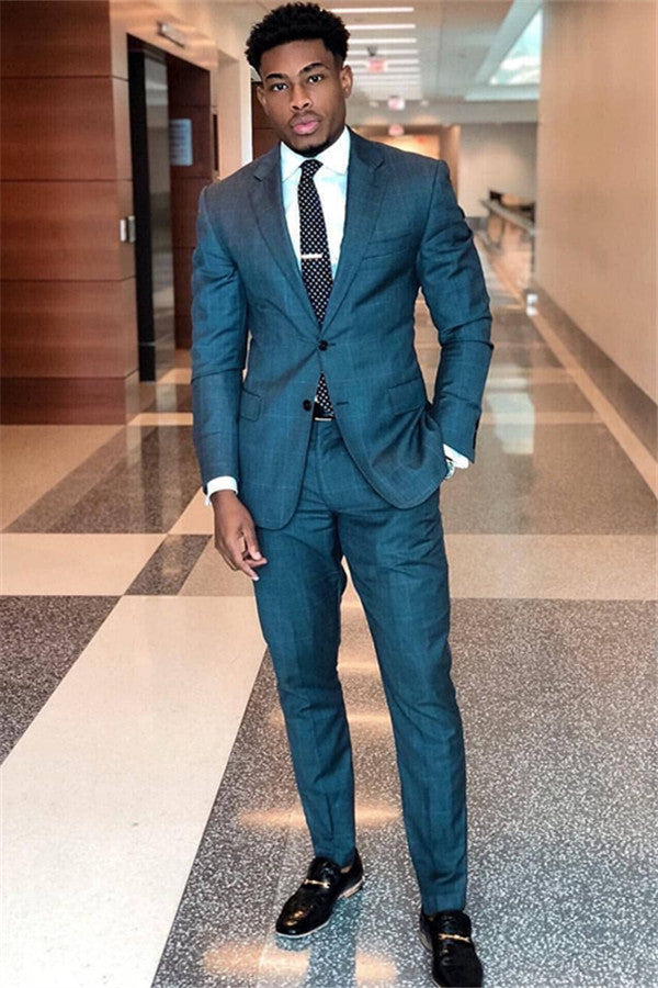Fashionable Blue Plaid Two-Piece Dinner Suit for Men