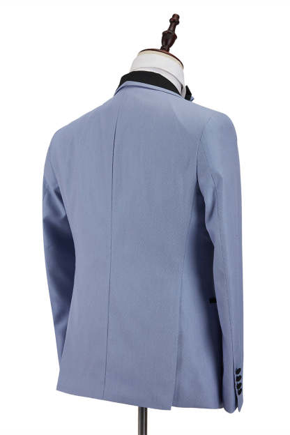 Fashionable Light Blue One-Button Suit with Black Shawl Lapel for Reception