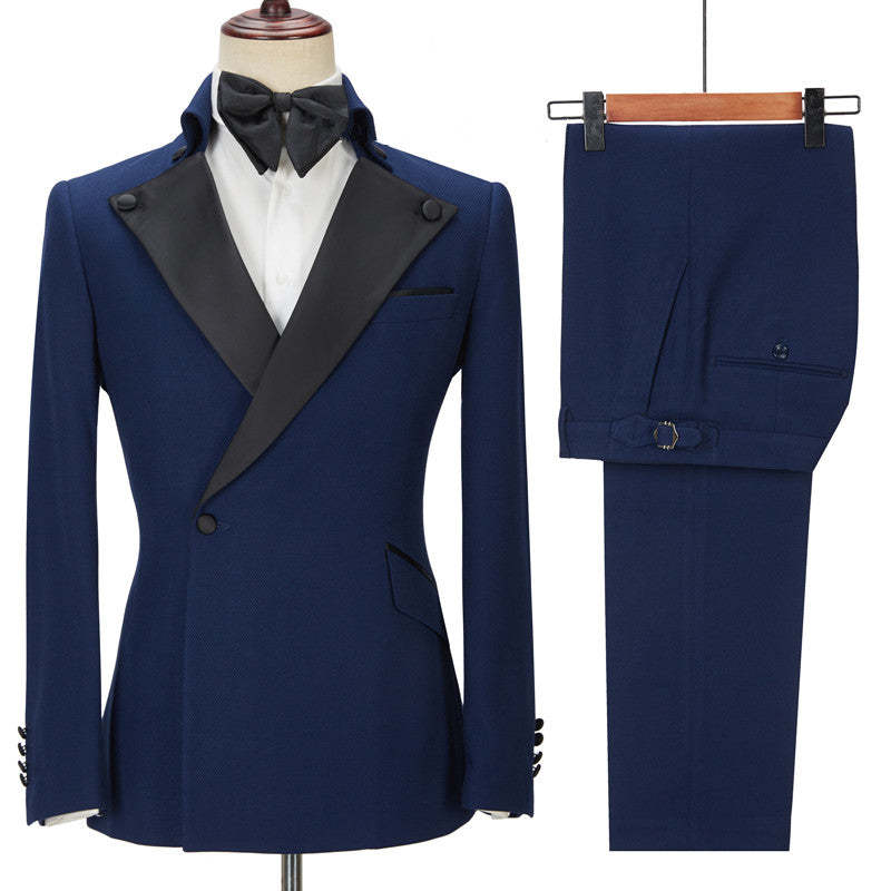 Formal Dark Navy Two-Piece Dinner Suit with Peak Lapel for Men