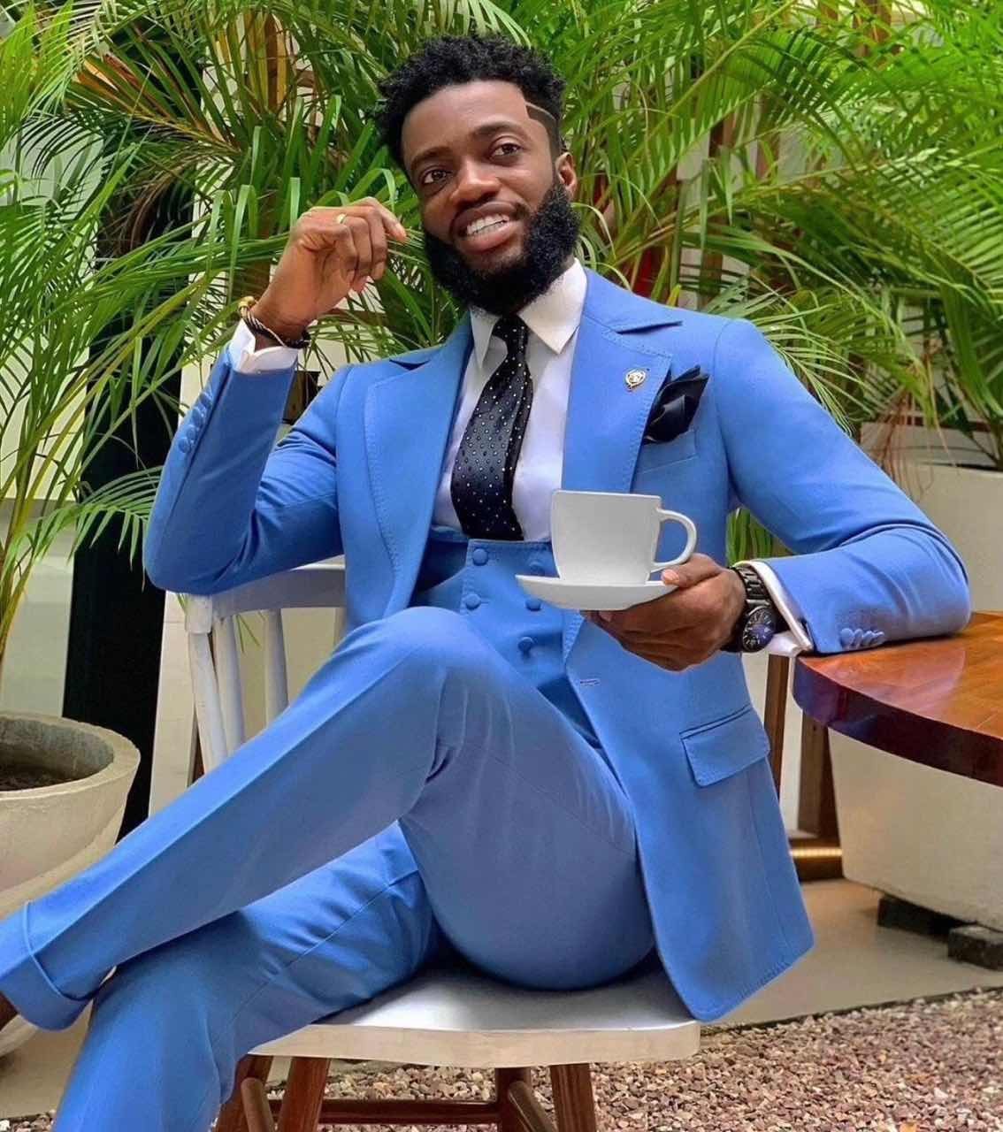 Gentle Blue Three-Piece Designer Wedding Suit for Men