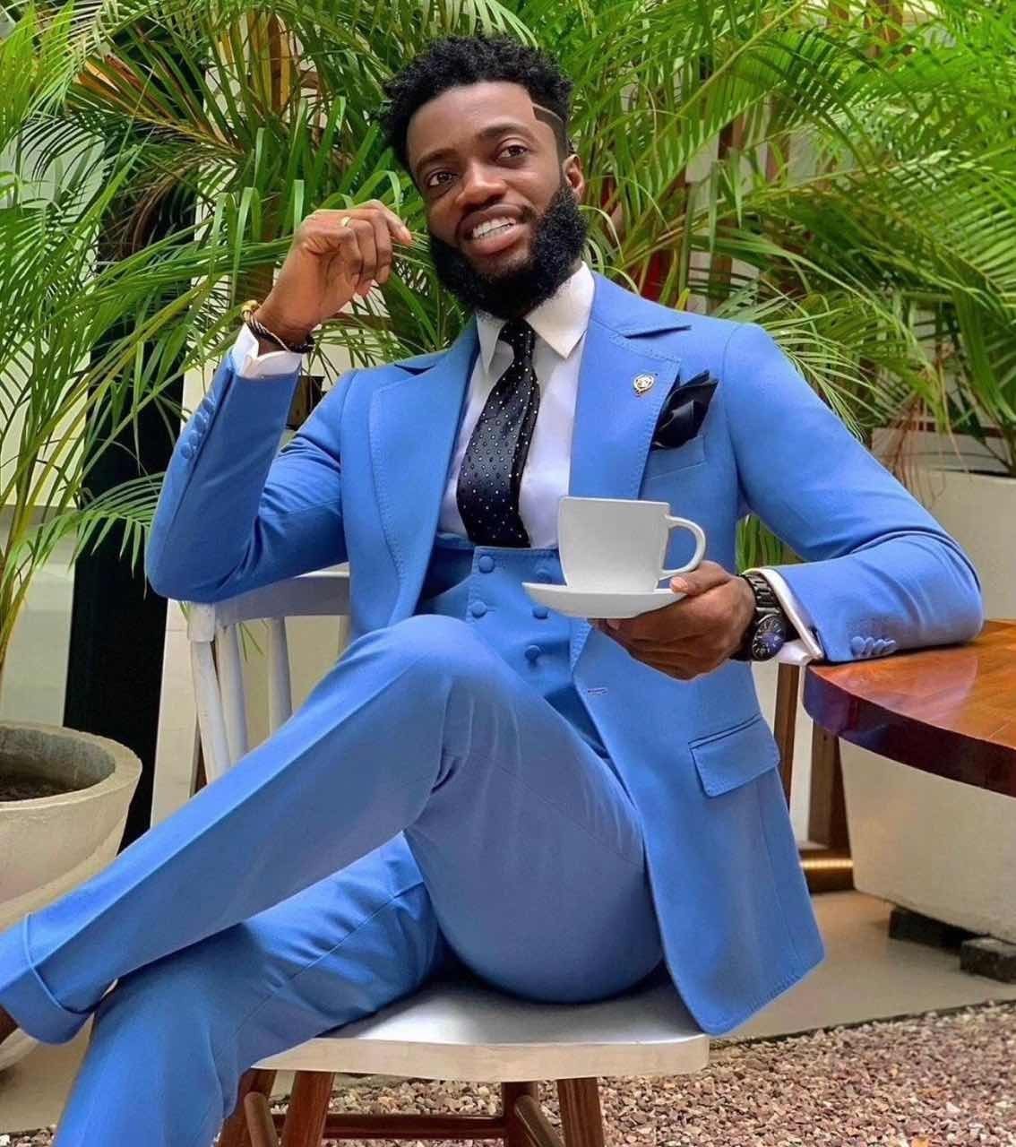 Gentle Blue Three-Piece Designer Wedding Suit for Men