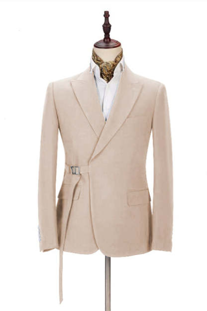 Gentle David Beckham Champagne Royal Wedding Suit with Buckle Button