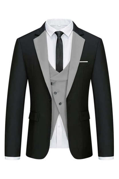 Geraid Modern Black And Gray Three Pieces Notched Lapel Men Suits For Business