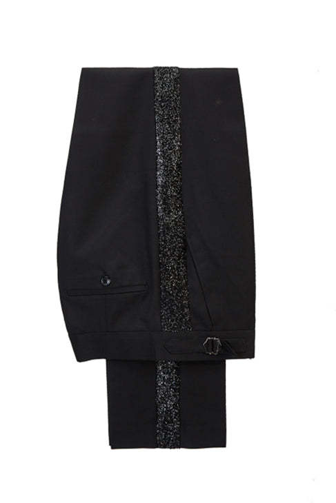 High-Quality Bright Red Tuxedo with Sparkling Black Peak Lapel