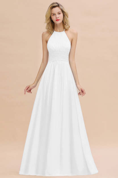 Glamorous Halter Backless Long Affordable Bridesmaid Dresses with Ruffle-Babyonlines