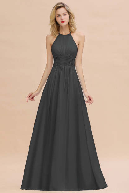 Glamorous Halter Backless Long Affordable Bridesmaid Dresses with Ruffle-Babyonlines