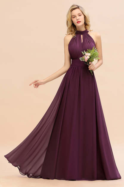 Glamorous High-Neck Halter Bridesmaid Affordable Dresses with Ruffle-Babyonlines