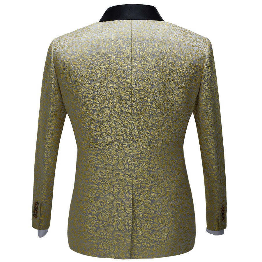 Glamorous Shawl Lapel Suit with Gold Jacquard for Groom's Reception
