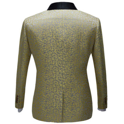 Glamorous Shawl Lapel Suit with Gold Jacquard for Groom's Reception