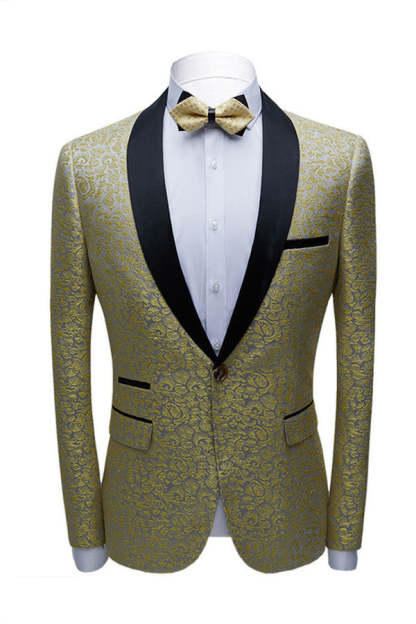 Glamorous Shawl Lapel Suit with Gold Jacquard for Groom's Reception