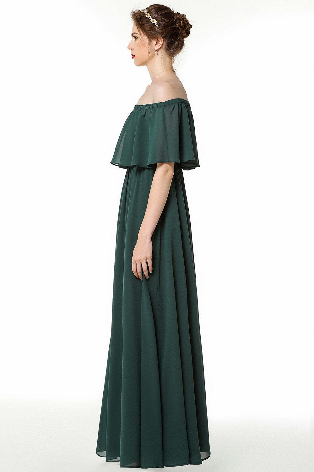 Gorgeous Chiffon Flounced Crinkle Cold-shoulder Long Bridesmaid Dresses Affordable-Babyonlines