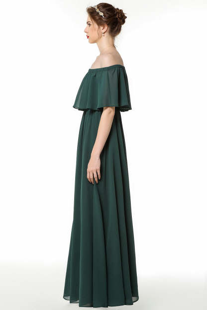 Gorgeous Chiffon Flounced Crinkle Cold-shoulder Long Bridesmaid Dresses Affordable-Babyonlines