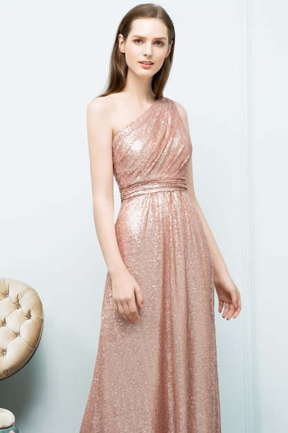 Gorgeous Sequined One-shoulder Bridesmaid Dress with Ruffles-Babyonlines