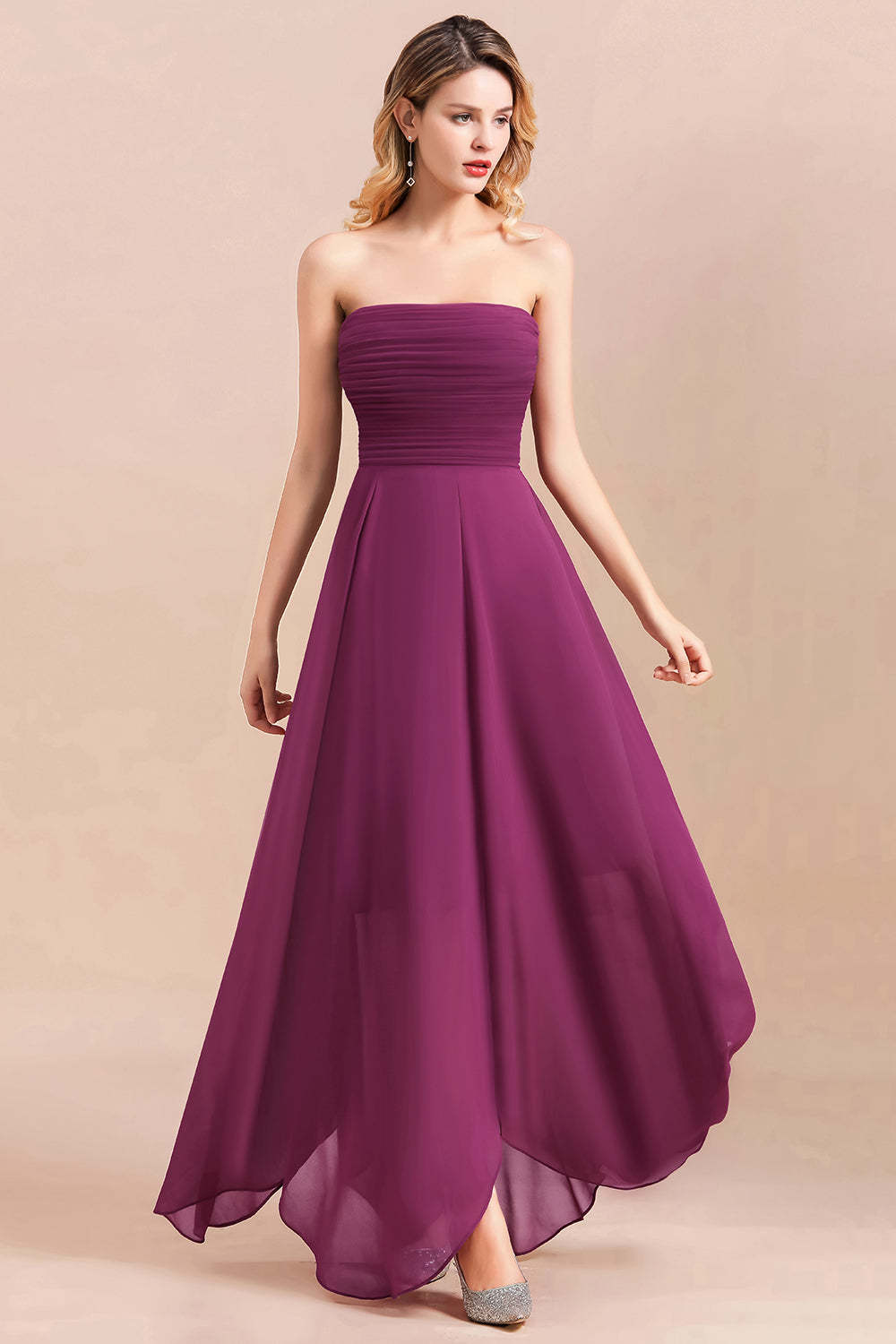 Gorgeous Strapless Ruffle Bridesmaid Dress with Petal Hemline-Babyonlines