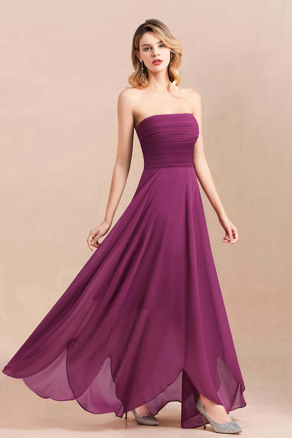 Gorgeous Strapless Ruffle Bridesmaid Dress with Petal Hemline-Babyonlines