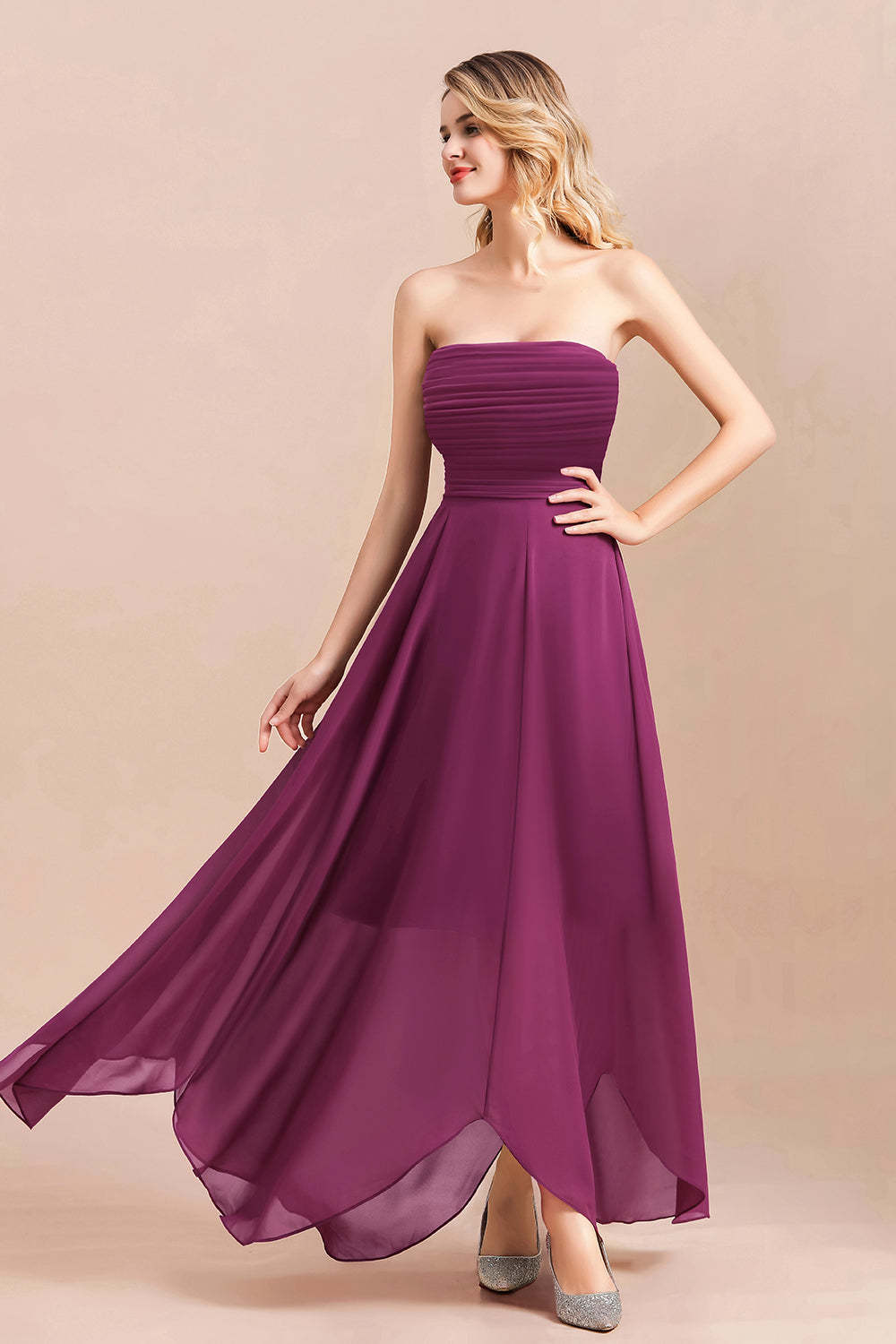 Gorgeous Strapless Ruffle Bridesmaid Dress with Petal Hemline-Babyonlines