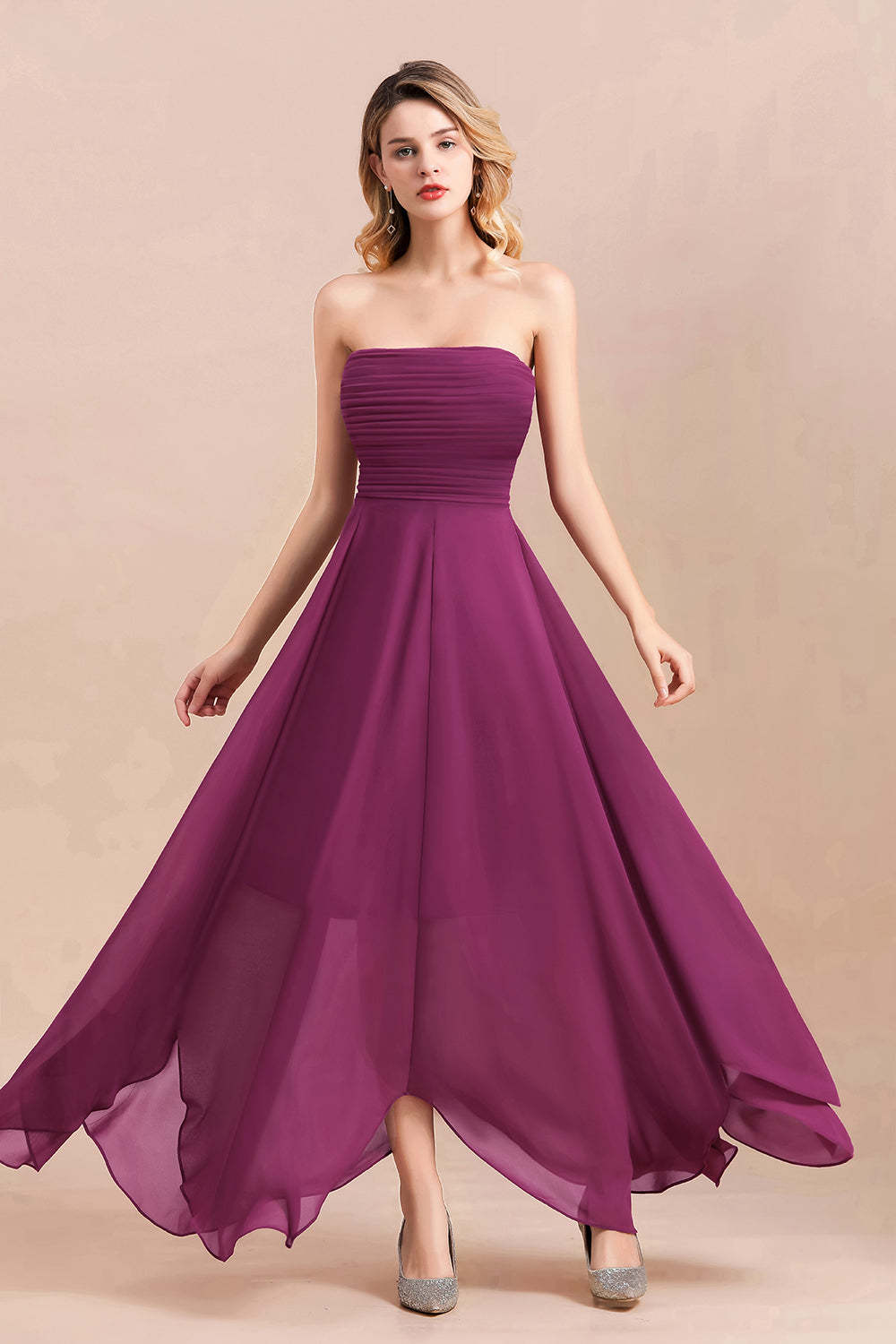 Gorgeous Strapless Ruffle Bridesmaid Dress with Petal Hemline-Babyonlines
