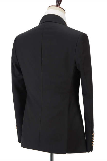 Handsome Black Double-Breasted Wedding Suit with Peak Lapel for Groom