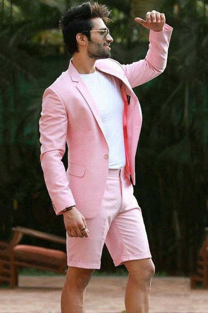 Handsome Pink One-Button Tuxedo Suit with Notched Lapel for Wedding