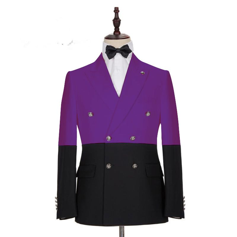 Handsome Purple Double-Breasted Wedding Tuxedo with Peaked Lapel