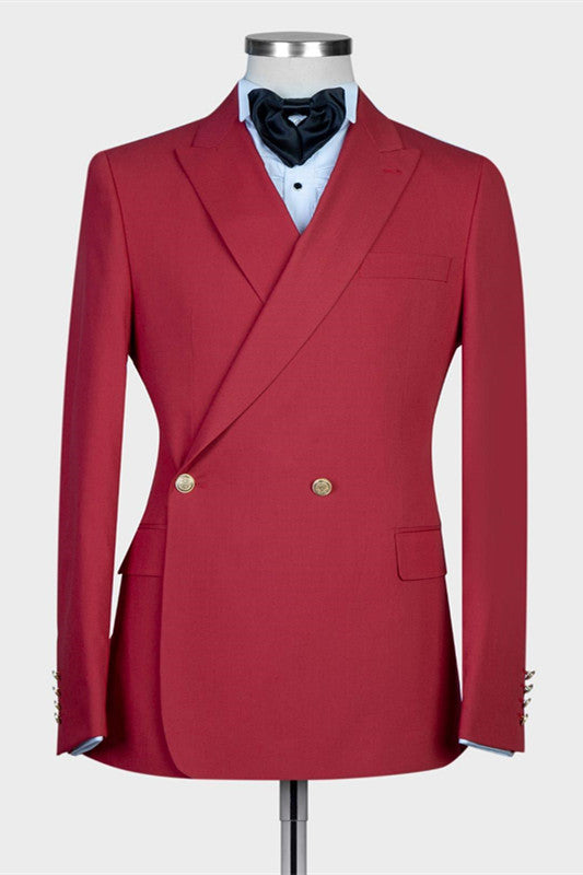 Handsome Red Summer Wedding Suit with Peaked Lapel for Men