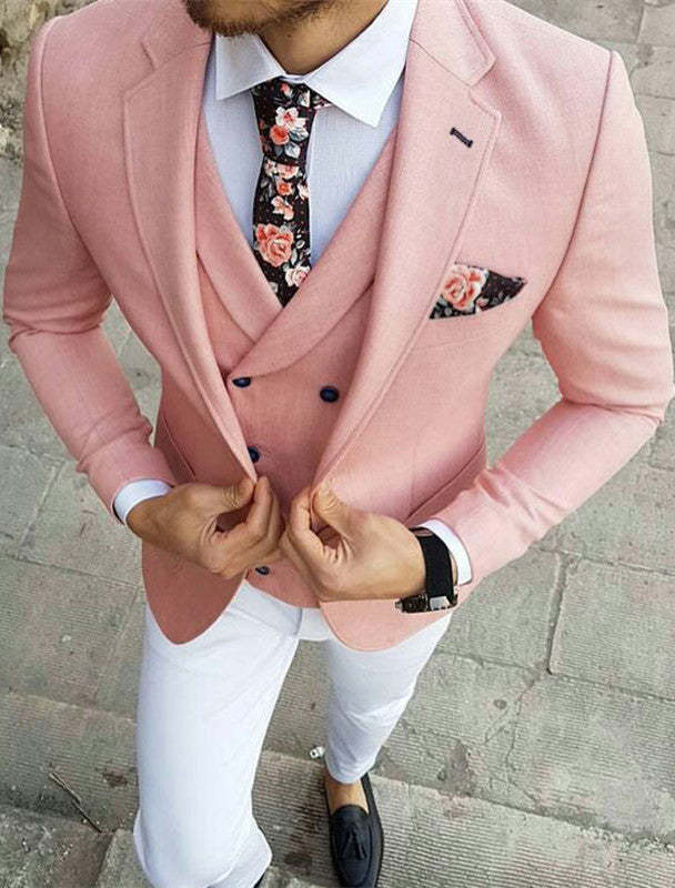 Handsome Three-Piece Pink Evening Suit with Notched Lapel
