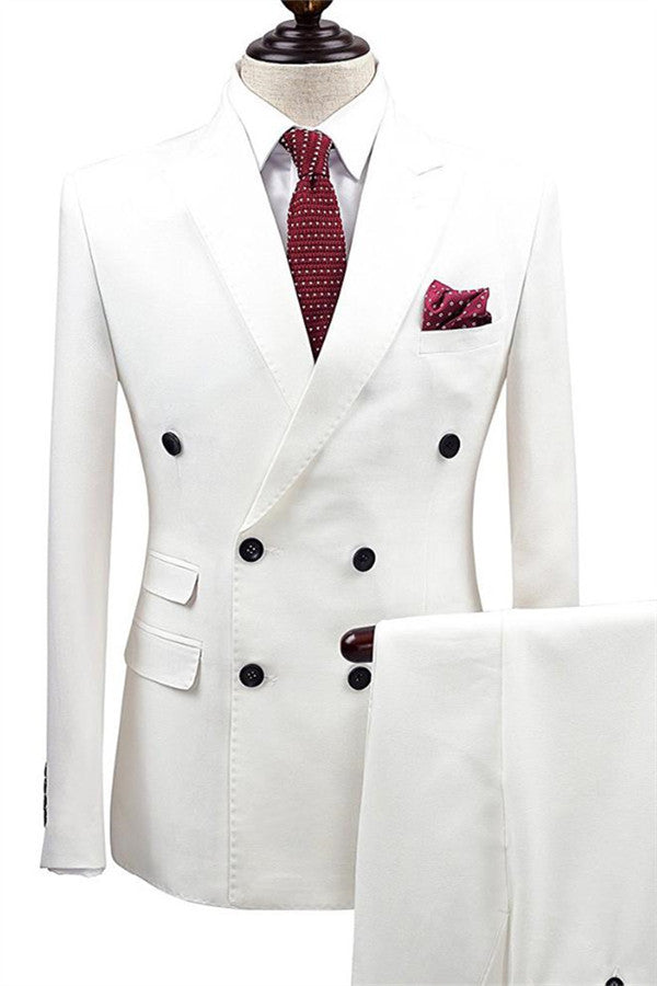 Handsome White Double-Breasted Two-Piece Wedding Suit for Men?��s Parties