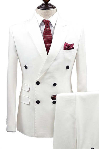 Handsome White Double-Breasted Two-Piece Wedding Suit for Men?��s Parties