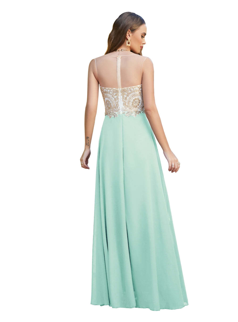 A-line Scoop Chiffon Appliques Floor-Length Dresses Babyonlines