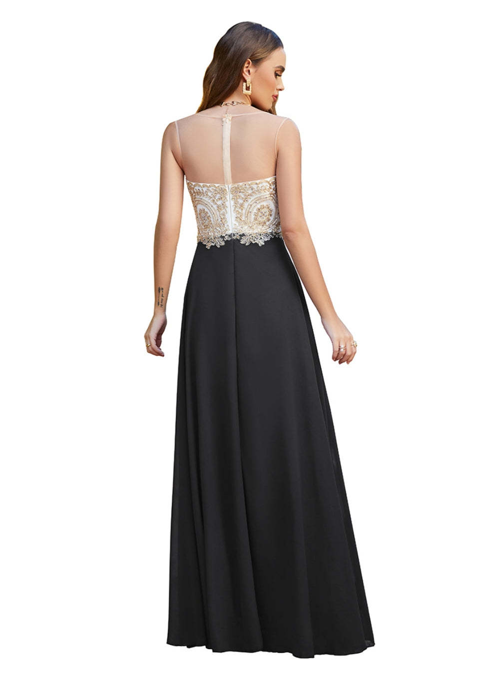 A-line Scoop Chiffon Appliques Floor-Length Dresses Babyonlines