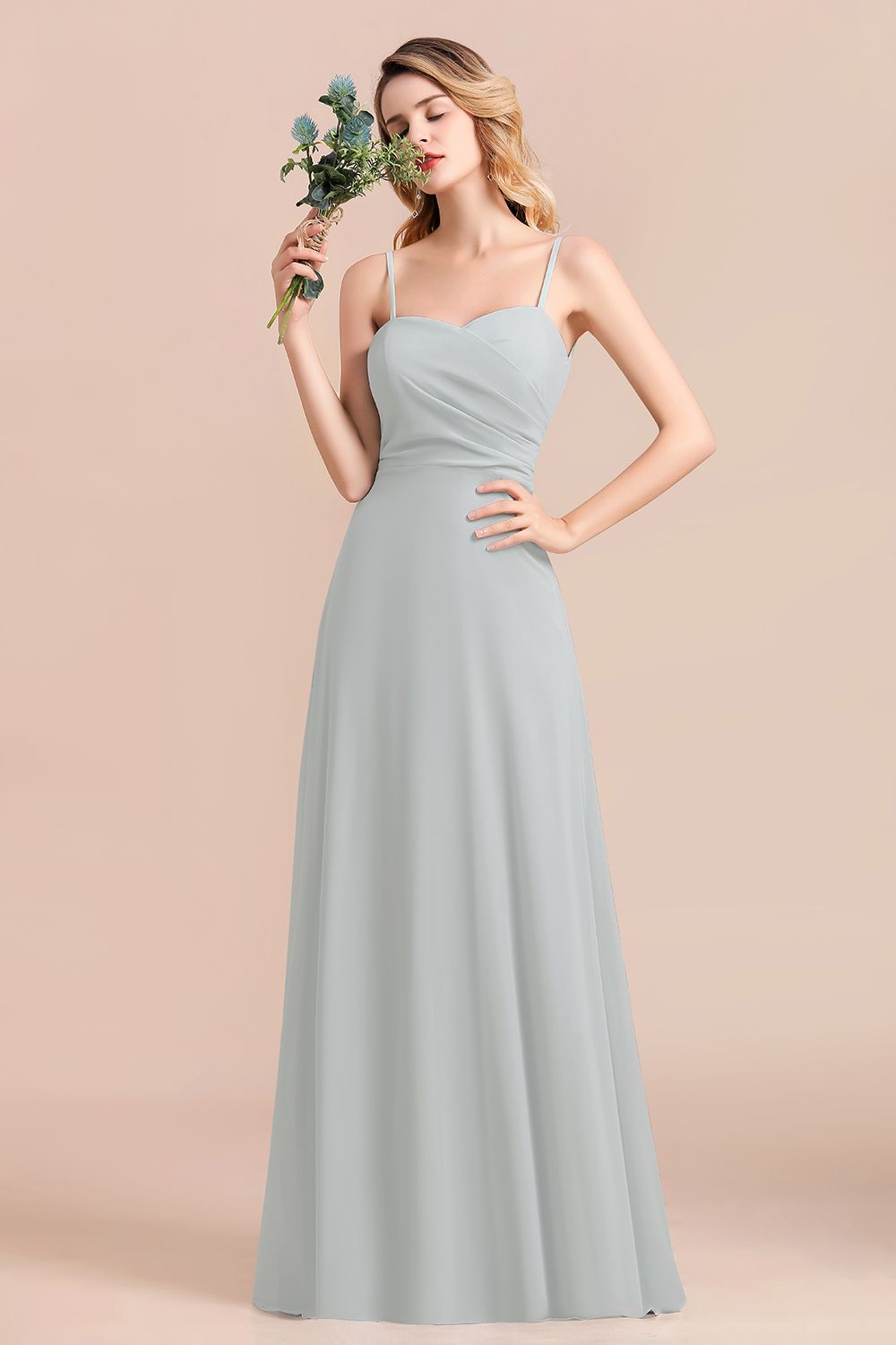 Mist Spaghetti-Straples Long Chiffon Bridesmaid Dresses Online-Babyonlines
