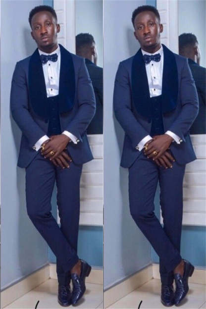 Modern Dark Navy Shawl Lapel Easy Fit Wedding Suit