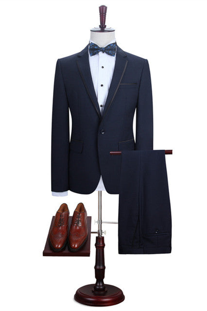 Modern Slim Fit Dark Navy Men's Wedding Suit with Notched Lapel