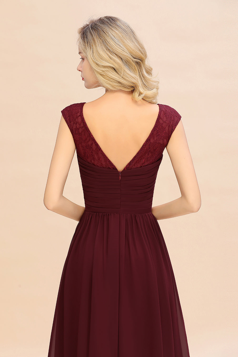 Modest Burgundy Chiffon Sleeveless Ruffle Bridesmaid Dress Affordable-Babyonlines
