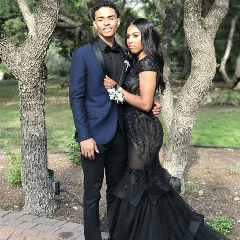 Navy Blue Black Silk Lapel Marriage Blazer Suit - High Quality, Two-Piece