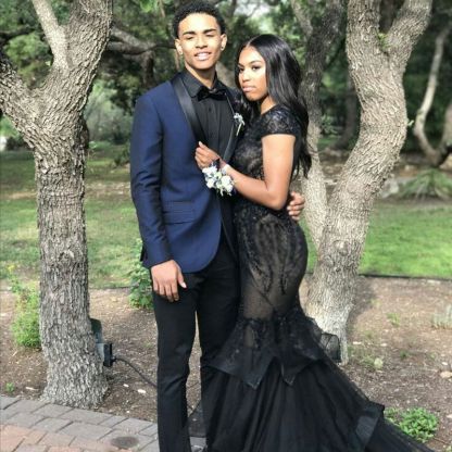 Navy Blue Black Silk Lapel Marriage Blazer Suit - High Quality, Two-Piece