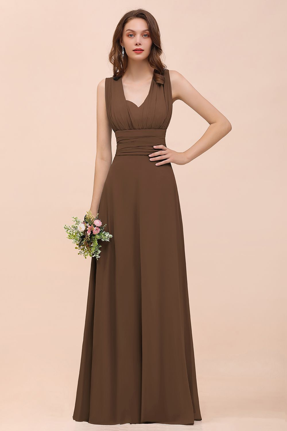 New Arrival Dusty Blue Ruched Long Convertible Bridesmaid Dresses-Babyonlines