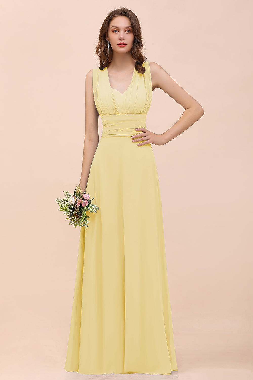 New Arrival Dusty Blue Ruched Long Convertible Bridesmaid Dresses-Babyonlines