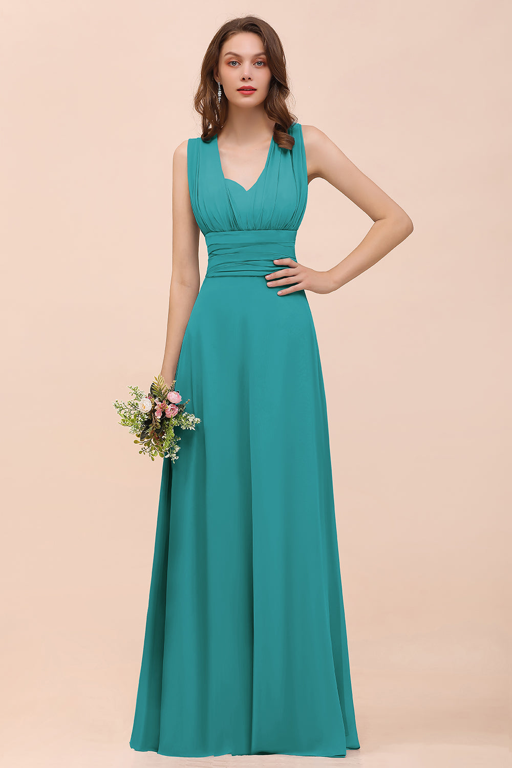 New Arrival Dusty Blue Ruched Long Convertible Bridesmaid Dresses-Babyonlines