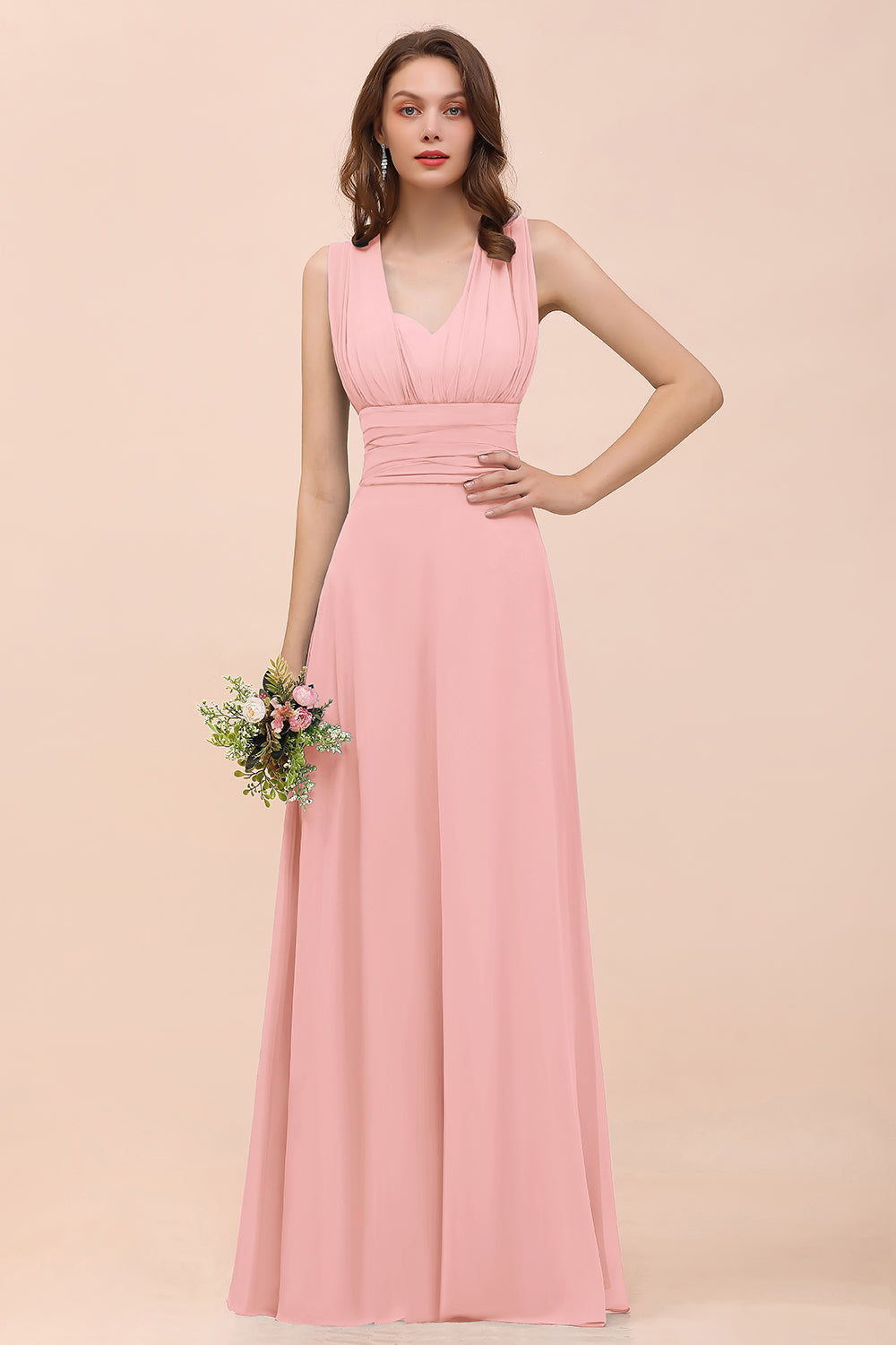 New Arrival Dusty Blue Ruched Long Convertible Bridesmaid Dresses-Babyonlines